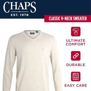 CHAPS Men's Fine Gauge V Neck Classic- Oatmeal Heather- Medium